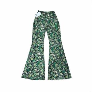 NWT Zara Green Floral Retro High Rise Flare Leggings Trouser Pants